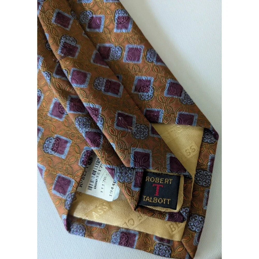 Robert Talbott Best of Class Nordstrom Silk Tie Gold Orange Diamond Geometric